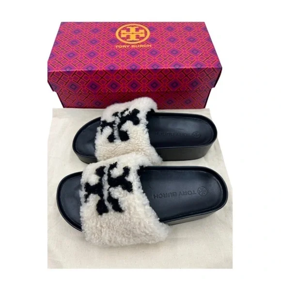 ✨ Tory Burch Faux-Shearling Double T Flatform Slides | NWT | Size 5 - Picture 9 of 15